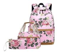 Sac à dos pour voyager en avion, sac à dos décontracté pour femme, sac d'école à motif floral avec port de charge USB, sac à déjeuner, sac à dos pour appareil photo, Rouge, taille unique