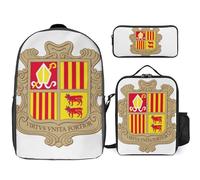 Sac À Dos Principauté D'Andorre Emblème National Sac Scolaire Léger Pour Filles Et Garçons Ensemble Grande Capacité Sac À Dos Imperméable Avec Sac Déjeuner Et Trousse Pour Enfants Étudiants Ados
