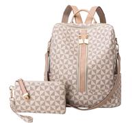 Sac à Dos PU Cuir Feminin Fille avec Portefeuille, Porté Dos Sac à Bandoulière Élégante Motif Losange à la Mode, Sac d'école Léger Multipocket Grande Capacité, Chic Sac pour Bureaux L'école et Voyage