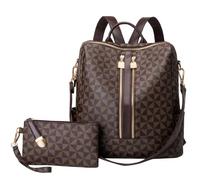 Sac à Dos PU Cuir Feminin Fille avec Portefeuille, Porté Dos Sac à Bandoulière Élégante Motif Losange à la Mode, Sac d'école Léger Multipocket Grande Capacité, Chic Sac pour Bureaux L'école et Voyage