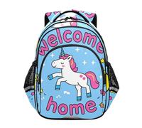 Sac à dos quotidien pour garçons et filles, sac à dos pour l'école, les enfants, sac à dos de voyage, sac à dos de voyage 43,2 cm, taille M, bienvenue à la maison, licornes mignonnes de dessin animé