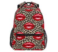 Sac À Dos Red Lips Leopard Kissing Pattern Cartable Scolaire Durable Rucksack Unisexe Sac A Dos Scolaire pour Voyage École Randonnée 29X40CM
