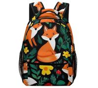 Sac À Dos Red Mushroom Green Leaves Flowers Florals Fox Black Backpack Léger Daypack Ordinateur Portable Cartable pour Voyage Camping Cadeau Rentrée