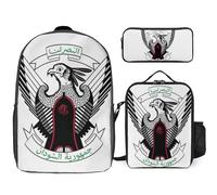 Sac À Dos République Du Soudan Emblème National Sac Scolaire Léger Pour Filles Et Garçons Ensemble Grande Capacité Sac À Dos Imperméable Avec Sac Déjeuner Et Trousse Pour Enfants Étudiants Ados