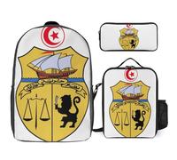 Sac À Dos République Tunisienne Emblème National Sac Scolaire Léger Pour Filles Et Garçons Ensemble Grande Capacité Sac À Dos Imperméable Avec Sac Déjeuner Et Trousse Pour Enfants Étudiants Ados