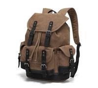 Sac À Dos Rétro En Toile Cirée Avec Coutures En Cuir De Cheval Fou, Grande Capacité, Compartiment For Ordinateur De 17,7 Pouces, Sac À Dos Unisexe Multi-poches, Voyage En Plein Air(Washed brown)