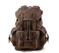 Sac À Dos Rétro En Toile Cirée Avec Coutures En Cuir De Cheval Fou, Grande Capacité, Compartiment For Ordinateur De 17,7 Pouces, Sac À Dos Unisexe Multi-poches, Voyage En Plein Air(Waxed coffee)