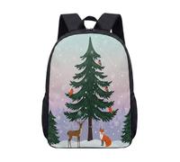 Sac à dos rétro pour enfants, motif renard, renard, sapin de Noël, 43,2 cm, motif dessin animé, hiver, forêt, sac à dos d'école, 02, L, Minimaliste