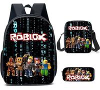 Sac à dos Roblox pour garçons avec boîte à déjeuner et trousse à crayons, sac à dos d'école, sac à dos pour ordinateur ,30*17*40cm