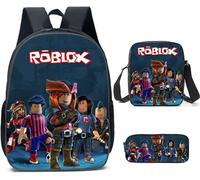 Sac à dos Roblox pour garçons avec boîte à déjeuner et trousse à crayons, sac à dos d'école, sac à dos pour ordinateur , 27*17*40cm