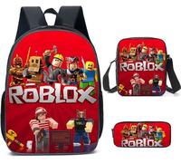 Sac à dos Roblox pour garçons avec boîte à déjeuner et trousse à crayons, sac à dos d'école, sac à dos pour ordinateur ,Rouge