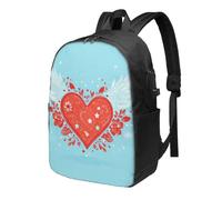 Sac à dos romantique en forme de cœur pour ordinateur portable, sac à dos de voyage coloré de 43,2 cm, résistant à l'eau, sac à dos de transport avec port de charge USB, sac à dos d'école, sac de