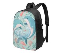 Sac à dos romantique pour ordinateur portable, motif dauphin, corail, sac à dos de voyage 43,2 cm, résistant à l'eau, sac à dos de transport avec port de charge USB, sac d'école, sac de travail pour