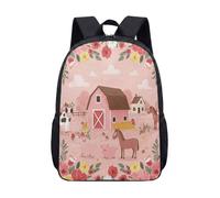 Sac à dos rose pour enfants, motif vache, cochon, chevaux de 43,2 cm, 02, L, Minimaliste