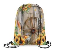 Sac À Dos Rustic Wood Barn Door Sunflower Farm Country Gym Sack Colourful Sacs À Cordon Pliable Sac De Sport pour Voyage Camping Swimming 36X42CM