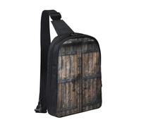 Sac à dos rustique avec porte en bois imprimée pour homme et femme, sac à dos à bandoulière imperméable pour coureur, entraînement, randonnée, cyclisme, voyage, Noir , Taille unique, Sac à dos