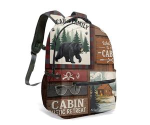 Sac à dos rustique de 40,6 cm avec imprimé 360° sur toute la surface en bois forêt montagne cerf nature œuvre d'art voyage, 01, L, Décontracté