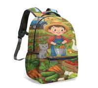 Sac à dos salopette de ferme avec imprimé végétal, 40 cm, motif animaux de dessin animé, tracteur, grange, sac d'école pour enfants