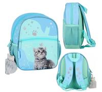 Chaton Petit sac à dos bleu pour fillette, sac à dos de maternelle 26x23x9 cm