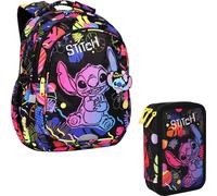 Sac à dos scolaire 19 L Coolpack Jerry DISNEY STITCH noir + CoolPack triple trousse à crayons avec accessoires JUMPER 3 STITCH