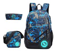 Sac à dos scolaire 45x30x15cm graffiti - Jucnuz - three-piece plaid backpack casual computer travel usb glow-in-the-dark schoolbag