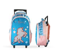 Sac À Dos Scolaire À Roulettes 2 Compartiments Cybel - Licorne Pailletée Bleu Et Rose M