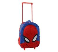 Sac à Dos Scolaire à roulettes Spider-Man pour Enfant - Trolley 3D en EVA Bleu et Rouge, poignée télescopique et Chariot intégré, Poche Avant et latérale en Maille, Licence Officielle, Retour au