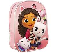 Sac à Dos Scolaire Gabby's Dollhouse - Fermeture Éclair - 25x31x10 cm - Cartable pour Enfant avec Détails 3D - Bretelles Rembourrées