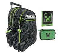 Sac à dos scolaire compatible avec Minecraft Camo gris lignes fluo pour enfants primaires moyens + trousse 2 fermetures éclair + agenda scolaire F.to Standard 18 x 14 cm + 7 stylos effaçables