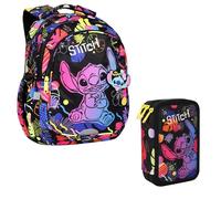 Sac à dos scolaire Coolpack Jerry Disney Stitch 19L noir avec trousse assortie ovale Campus grande capacité compartiments multiples dos ergonomique, Noir, M
