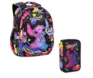 Sac à dos scolaire Coolpack Jerry Disney Stitch 19L noir avec trousse assortie ovale Campus grande capacité compartiments multiples dos ergonomique, Noir, M