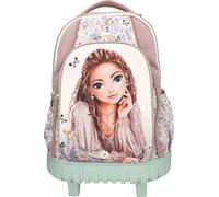 Depesche 13305 TOPModel Summer Feeling - Sac à dos scolaire trolley rose et vert, avec motif modèle et fleurs, sac d'école avec poignée télescopique et roulettes