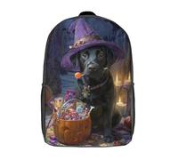 Sac à dos scolaire enfant imprimé en 3D avec un chiot d'Halloween et des friandises - Sac à dos décontracté pour les voyages - Grande capacité - 43 cm (17 pouces) - Convient aux garçons et aux filles