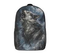 Sac à dos scolaire enfant « Le hurlement du loup au clair de lune », sac à dos scolaire tendance et décontracté, sac de voyage imprimé en 3D, sac à livres amusant et original de 43 cm (17 pouces).