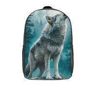 Sac à dos scolaire enfant « Le hurlement du loup au clair de lune », sac à dos scolaire tendance et décontracté, sac de voyage imprimé en 3D, sac à livres amusant et original de 43 cm (17 pouces).