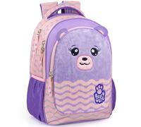Sac à dos scolaire fille 43×33×15 cm - ergonomique, bretelles rembourrées, fond renforcé, école primaire CP, CE1, CE2, CM1, CM2 - avec passant valise - Design ours peluche violet 3D - Julian Ross