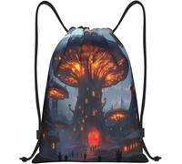Sac À Dos Scolaire Forêt Fantastique du Village des Champignons Lumineux Sac De Gym Coloré Sacs De Sport À Cordon Imperméable Sacs À Cordon De Serrage pour Vacances Yoga Piscine 36X42Cm