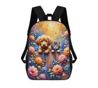 Sac À Dos Scolaire Imprimé En 3D 17inch Sac À Dos Pour Enfants Floral Fence with Cute Puppy And Kitten Sacs À Livres Grande Capacité Sacs D'école Et De Voyage Pour Enfants/étudiants/adultes