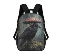 Sac À Dos Scolaire Imprimé En 3D 17inch Sac À Dos Pour Enfants Rainy Forest Raven with Umbrella Mushroom-1 Sacs À Livres Grande Capacité Sacs D'école Et De Voyage Pour Enfants/étudiants/adultes