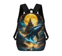Sac À Dos Scolaire Imprimé En 3D Pour Enfants Celestial Whale & Moonlit Fantasy Citadel - Surreal Cosmic Ocean Artwork Grande Capacité, Sac De Voyage, Sac À Dos Tendance Pour Enfants, Sac À Dos Décont