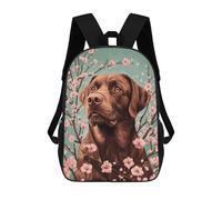 Sac À Dos Scolaire Imprimé En 3D Pour Enfants Chocolate Labrador with Cherry Blossoms Labrador Floral Wall Art Sacs À Livres, Sacs De Voyage Scolaires Grande Capacité Pour Enfants/étudiants/adultes 1