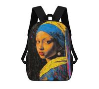 Sac À Dos Scolaire Imprimé En 3D Pour Enfants Expressionist Girl with A Pearl Earring - Bold Contemporary Art Reinterpretation Sac À Dos Scolaire Pour Enfants, Sac De Voyage, Sac À Livres Tendance, Gr