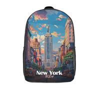Sac à dos scolaire imprimé en 3D pour enfants, motif paysage urbain de New York avec l'Empire State Building. Grande capacité, idéal pour les voyages, pour enfants, étudiants et adultes (17 pouces).
