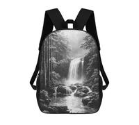 Sac À Dos Scolaire Imprimé En 3D Pour Enfants Tranquil Waterfall in Misty Forest - Charcoal Art Sac À Dos Scolaire Pour Enfants, Sac De Voyage, Sac À Livres Tendance, Grand Sac À Dos De Grande Capacit