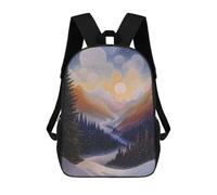 Sac À Dos Scolaire Imprimé En 3D Pour Enfants Winter Mountain Valley in Pointillist Style Sac À Dos Scolaire Pour Enfants, Sac De Voyage, Sac À Livres Tendance, Grand Sac À Dos De Grande Capacité 17in