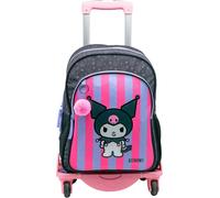 Sac À Dos Scolaire Kuromi - Double Compartiment - Avec Accessoire Pom-Pom - Adaptable + Chariot Rose Protection Latérale Et Stopper Avant Anti-Chute 4 Roues Pivotantes - 44 X 30 X 20 Cm