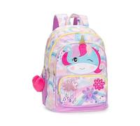Sac à dos scolaire Mofu Mofu licorne organisé rond pour filles + 7 stylos effaçables et porte-clés pailettes