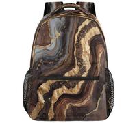 Sac à dos scolaire pour adolescents (filles et garçons), motif abstrait pierre marron doré, idéal pour les élèves du collège, du lycée et de l'université. Sac à dos imperméable et décontracté pour ord