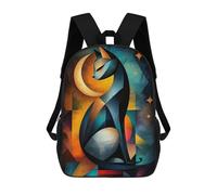 Sac À Dos Scolaire Pour Enfants Imprimé En 3D Modern Cubism Cat And Moon - Abstract Geometric Feline Art Sacs À Dos, Sacs À Dos De Voyage Décontractés, Grand Sac À Dos De Jour Pour Garçons 17inch