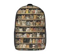 Sac à dos scolaire pour filles, motif chats fantaisistes dans des livres, imprimé en 3D, pour garçons et filles, sac à dos décontracté et léger de 43 cm (17 pouces) idéal pour les collégiens.